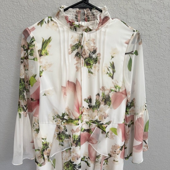 Ted Baker Beccaa Harmony Ruffle Bow Neck Dress with a floral print Size 2 - Picture 2 of 6